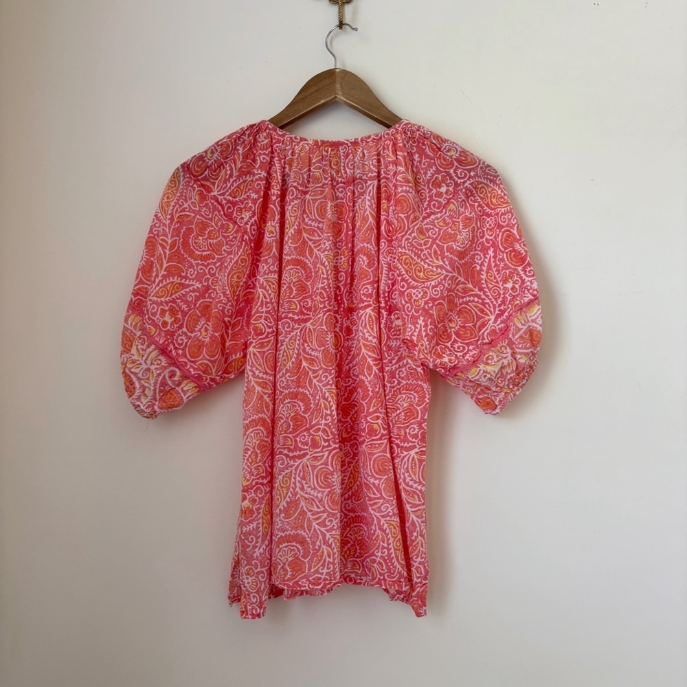Cleobella Coral Blossom Block Print Blouse Medium Summer Boho - Picture 5 of 9